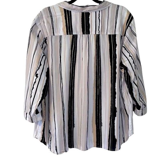 Erika stripe print collar button front blouse in neutral colors size 2X - Picture 3 of 10